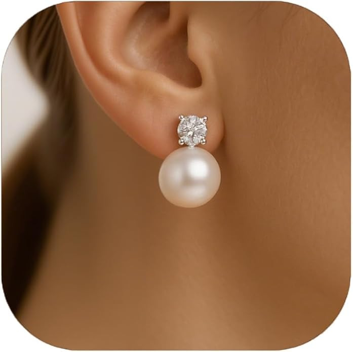 Pearl Clip on Earrings for Women - 14K Gold Silver Plated Cubic Zirconia Non Pierced Ear Clips Je... | Amazon (US)