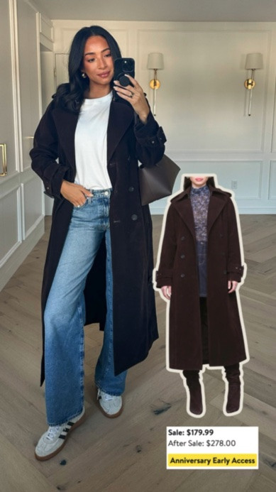 35% OFF!! This suede trench coat is the perfect shade of chocolate brown and the best layer for fall. It was one of my favorites from the Nordstrom Anniversary Sale last year and it is restocked!! It's under $200 and also comes in a deep maroon color. Wearing size S white tee, size small suede trench coat and size 26 jeans 

nordstrom sale, nsale, fall outfit, fall fashion, winter outfit, winter fashion, suede coat, fall coat, winter coat, fall capsule wardrobe, closet essentials

#LTKSaleAlert #LTKSeasonal