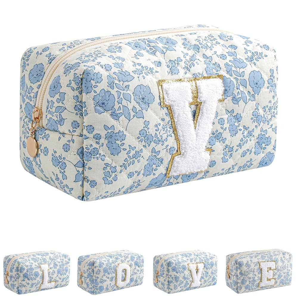 JOVAKIT Alphabet Makeup Bag Cosmetic Bag for Women, Christmas Gifts for Girls Age 6-18, Floral Fl... | Amazon (US)