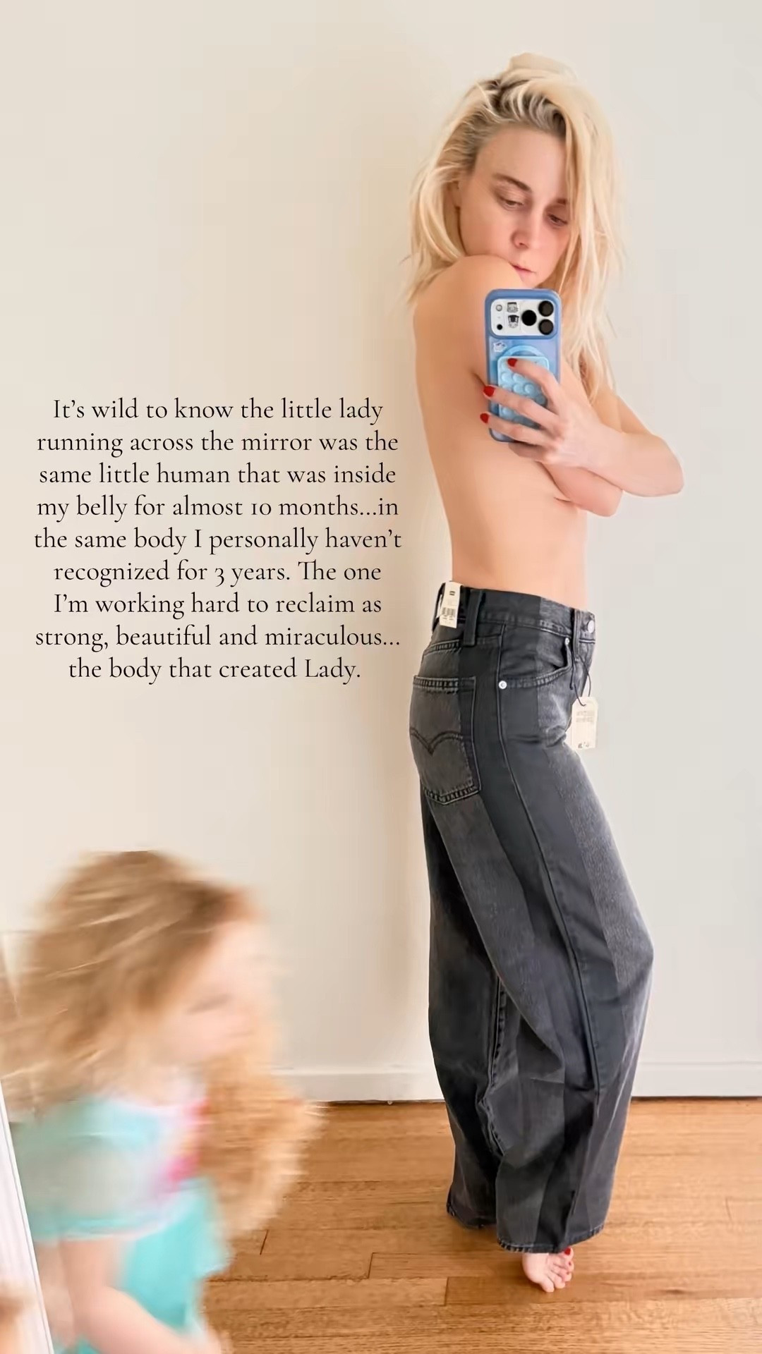 It’s wild to know the little lady running across the mirror was the same little human that was inside my belly for almost 10 months…in the same body I personally haven’t recognized for 3 years. The one I’m working hard to reclaim as strong, beautiful and miraculous… the body that created Lady. 

#motherhood

#LTKmomlife #LTKstorytime #LTKdayinmylife