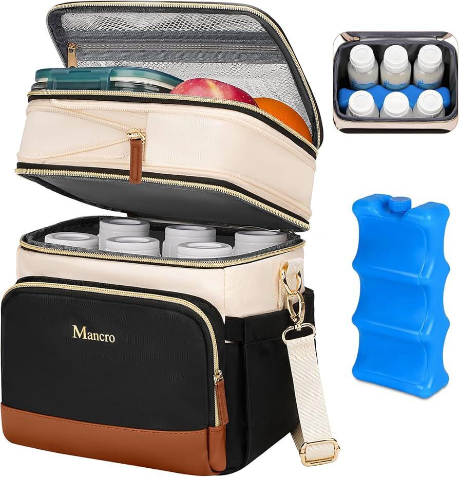 Mancro Expandable Breast Milk Cooler Travel Bag with Ice Pack, Double Layer Baby Bottle Bag Fits ... | Amazon (US)