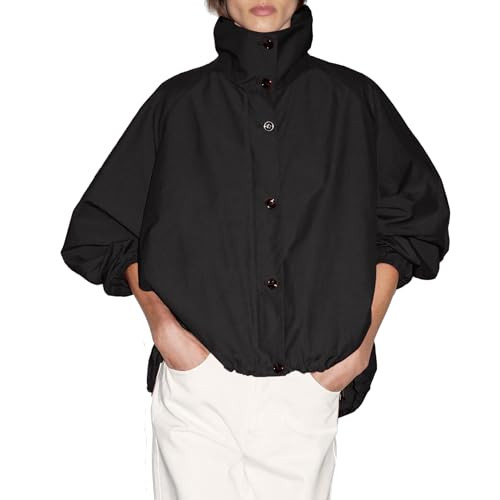 Women Bomber Jacket Casual Long Sleeve High Neck Zip Up Button Puff Fall Coats Lightweight Street... | Amazon (US)
