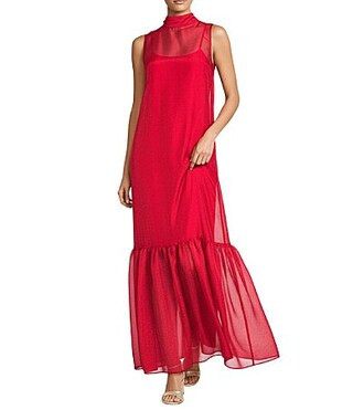 Antonio Melani Uma Sleeveless Tie Back Turtle Neckline Organza Maxi Dress - 8 | Dillard's