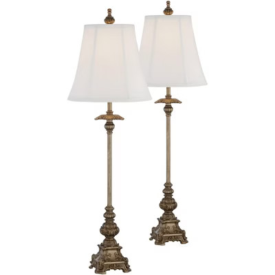 Regency Hill Juliette Traditional Buffet Table Lamps 36 1/2" Tall Set of 2 Antique Gold Ornate Base White Bell Shade for Bedroom Living Room Bedside | Target