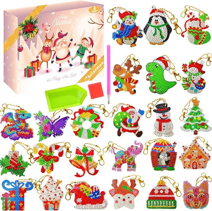 Advent Calendar 2023 for Kids-24Pcs DIY Diamond Painting Keychain Double-Side Kits Christmas Coun... | Amazon (US)