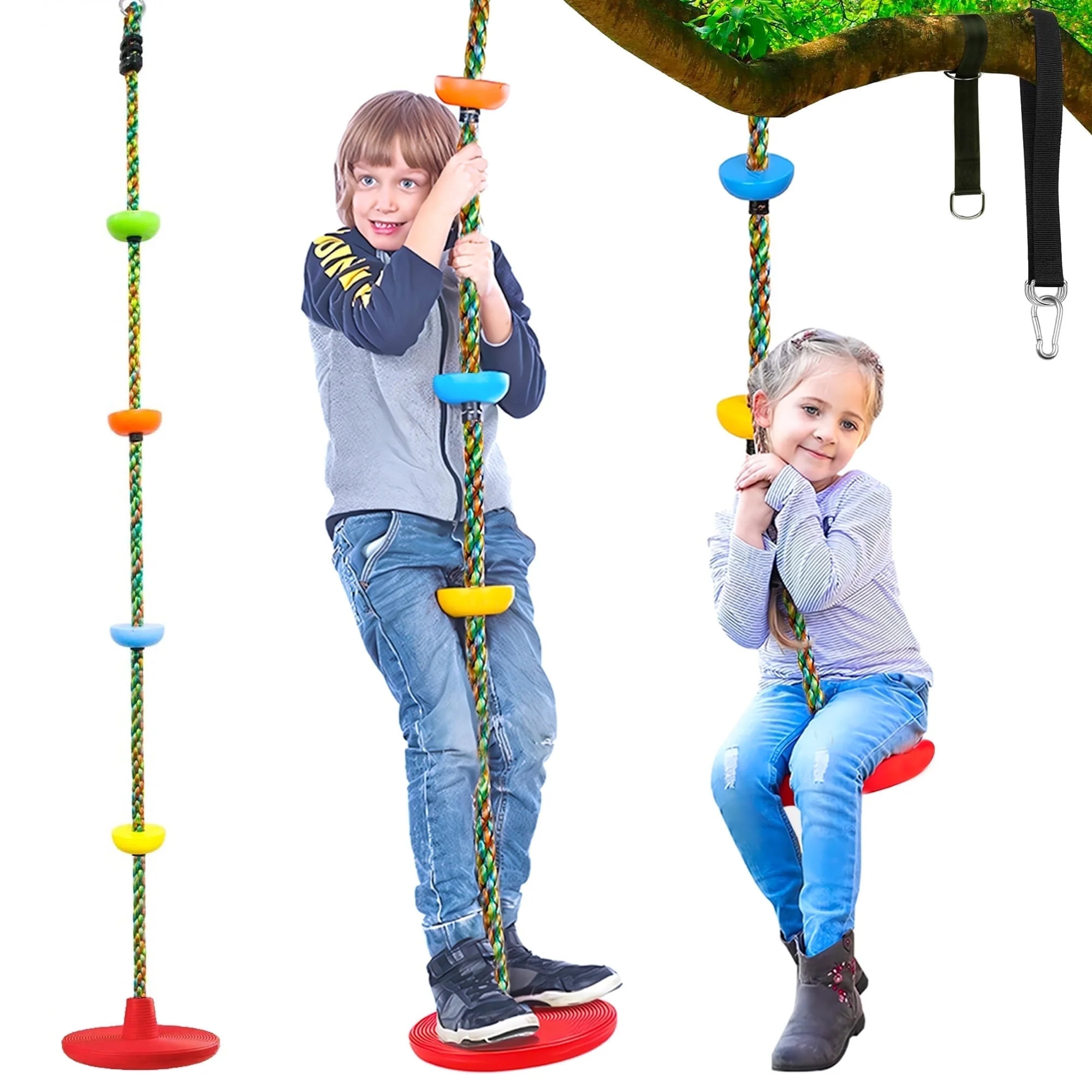 Qunler Tree Swing for Kids, 3-in-1 Climbing Rope with Platforms and Disc Seat Swing Set, Indoor O... | Walmart (US)