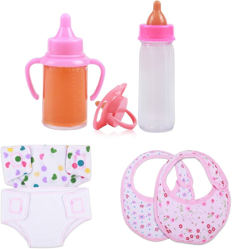 CARANOVO Baby Doll Accessories Set – 7 Pcs Feeding and Caring Set with Magic Disappearing Bottl... | Amazon (US)