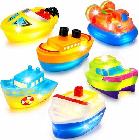 Bath Toys, 6 Packs Light up Boat Floating Rubber Set, Flashing Color Changing Light in Water, Tub... | Amazon (US)