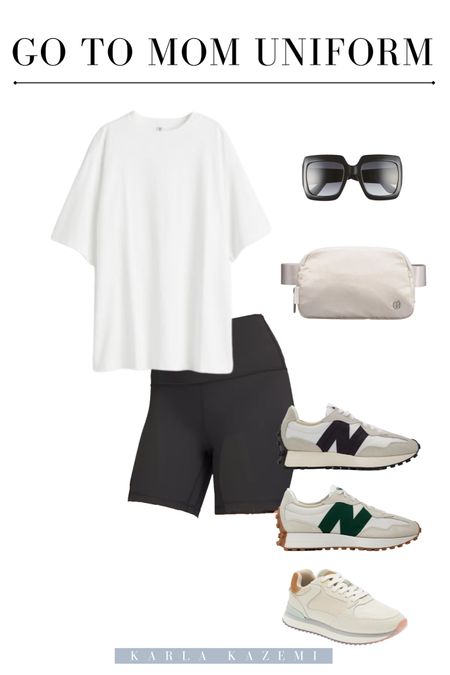 Outfit Inspo. Kid Drop Off Outfit. Mom Uniform. Oversized White Tshirt. Biker Shorts. New Balance Runners. HOFF. Belt Bag. Amazon. Lulu Lemon. H&M. Gucci. Nordstrom. Get the look for less ❤️

#LTKstyletip #LTKshoecrush #LTKsalealert