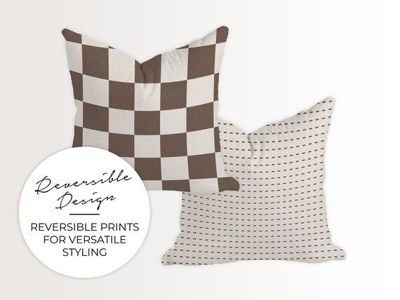 Reversible Checkered Printed Pillow Cover | Etsy (US)
