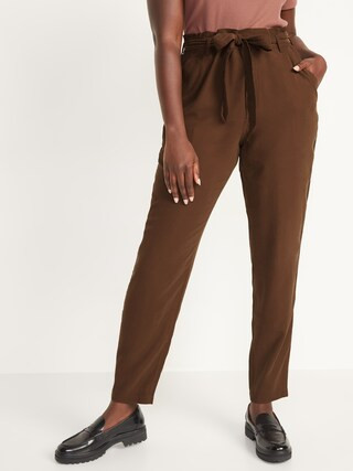 High-Waisted Cropped Belted Straight-Leg Pants for Women | Old Navy (US)