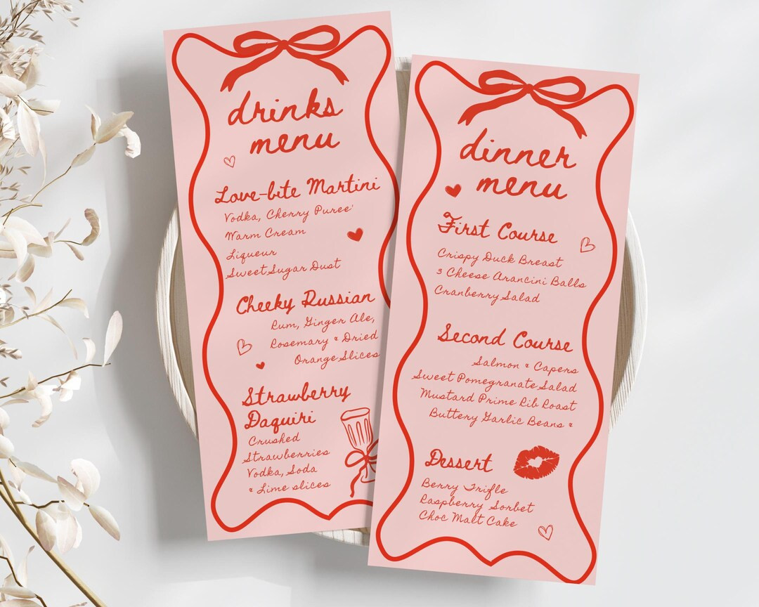 Printable Galentines Menu Template 4x9'', Hand Drawn Printable Menu Scribble Valentines Day Menu ... | Etsy (US)