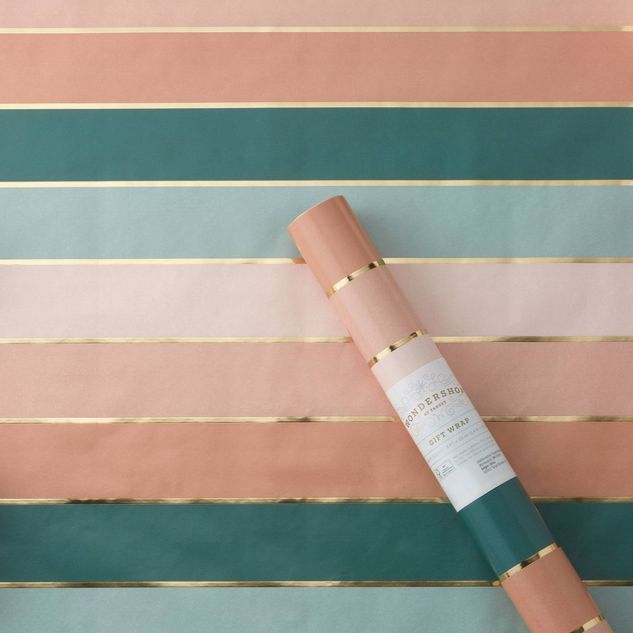 20 sq ft Striped Gift Wrap Pink/Green/Gold - Wondershop&#8482; | Target