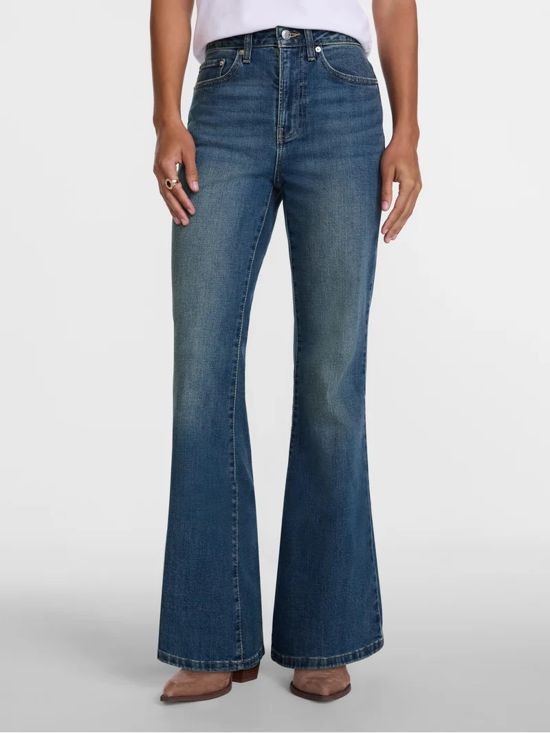 Scenario Women's High Rise Flare Denim Jeans, Sizes 0-20 | Walmart (US)
