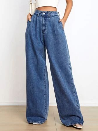 Slant Pocket Wide Leg Jeans | SHEIN