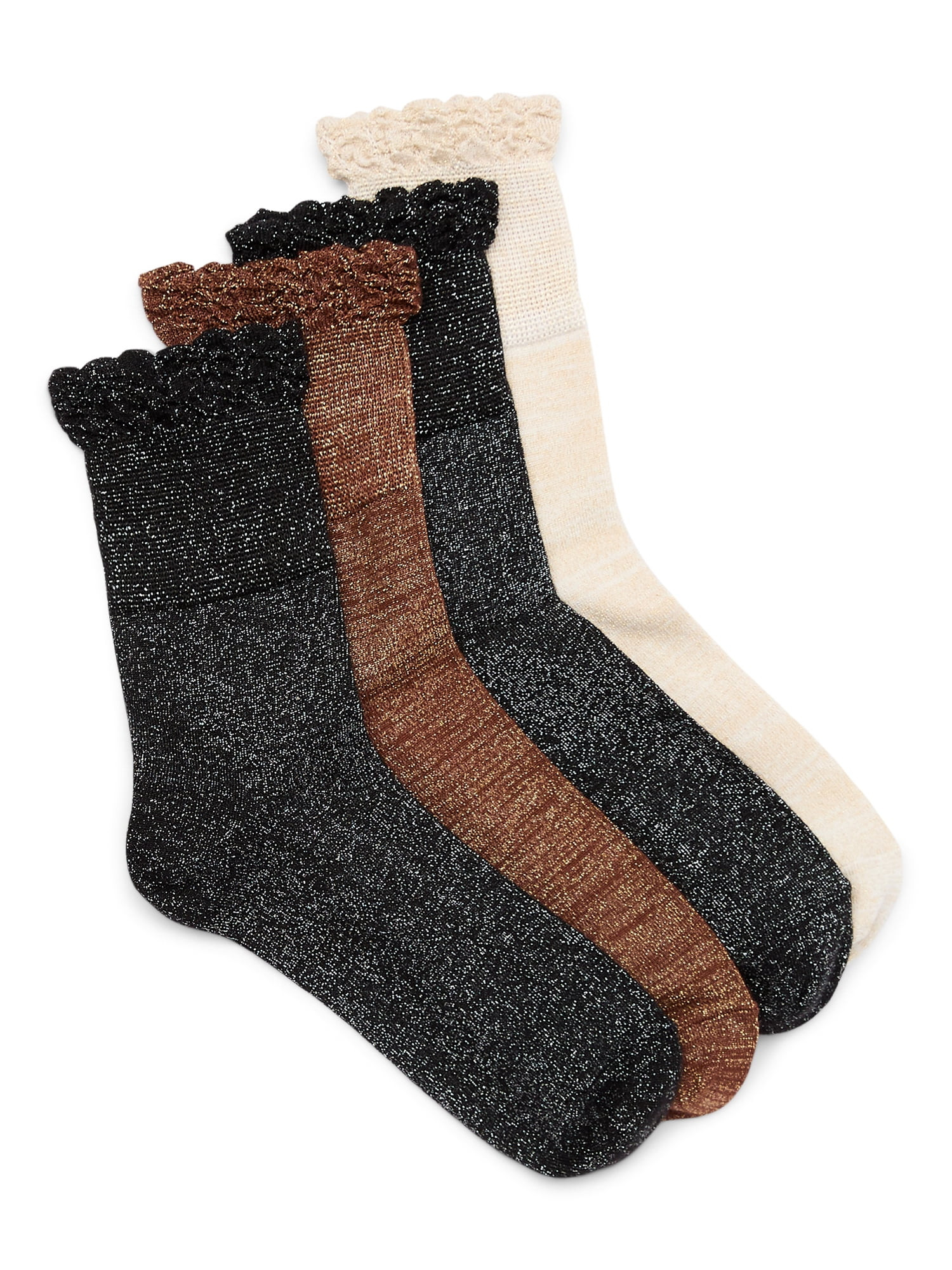 Joyspun Women’s Metallic Ruffle Edge Dress Crew Socks, 4-Pack, Sizes 4-10 | Walmart (US)