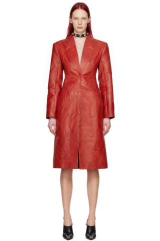 Acne Studios - Red Pinched Seams Leather Coat | SSENSE