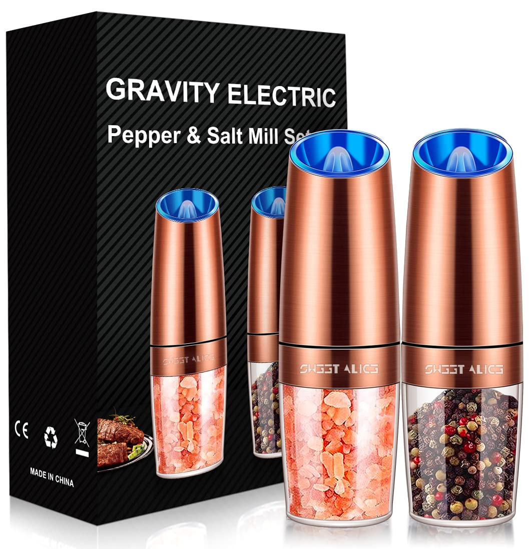 Gravity Electric Pepper and Salt Grinder Set, Adjustable Coarseness, Battery Powered with LED Lig... | Amazon (US)