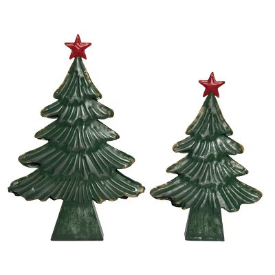 Transpac 14.75 in Green Rustic Metal Christmas Tree Decor Set of 2 Decorative Objects for Holiday Home Decoration | Target