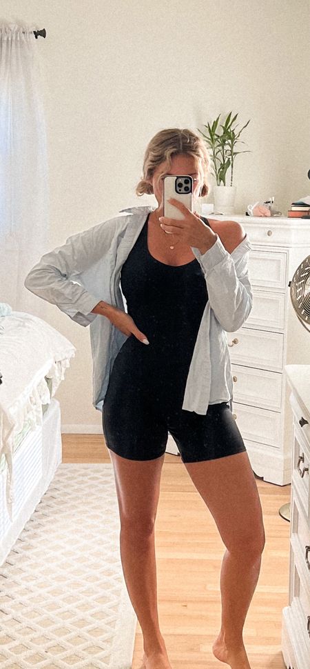 This super cute one piece with a button up was a comfortable easy outfit for the summer. Went for a spa day with my love and this was just a simple outfit for the occasion. Hollister gilly hicks one piece in black. 

#LTKFitness #LTKFind #LTKsalealert