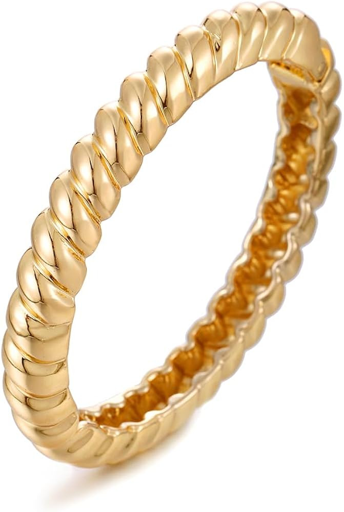 Gold Polished Chunky Twisted Hinged Waterdrop Bangle Bracelet for Women Spiraled Oval Bangle Brac... | Amazon (US)