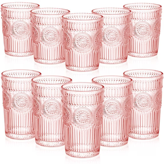 Vintage Drinking Glasses Set - 12 Piece Textured Embossed Glassware 6 Highball Glasses 12 oz & 6 ... | Walmart (US)