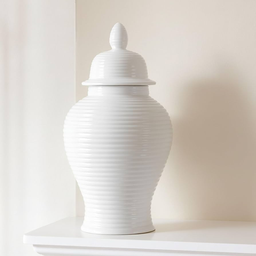Decorative Temple Jar for Home Decor – Modern Ceramic Accent with Ribbed Texture, Stylish Cente... | Amazon (US)