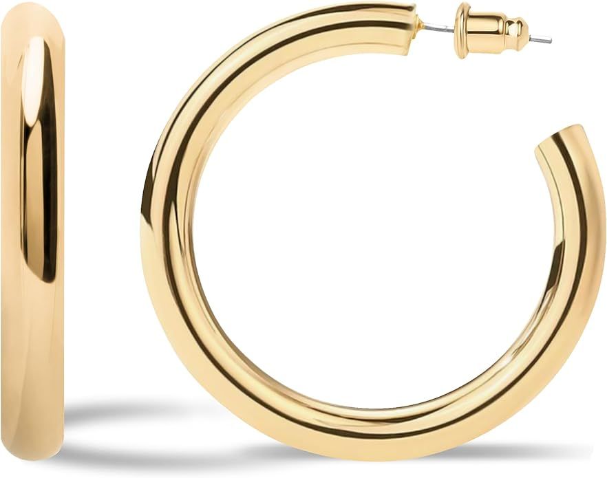 JULIETTE COLLECTION Gold Hoop Earrings for Women | Chunky Lightweight Open Hoops | 14K Gold Plate... | Amazon (US)