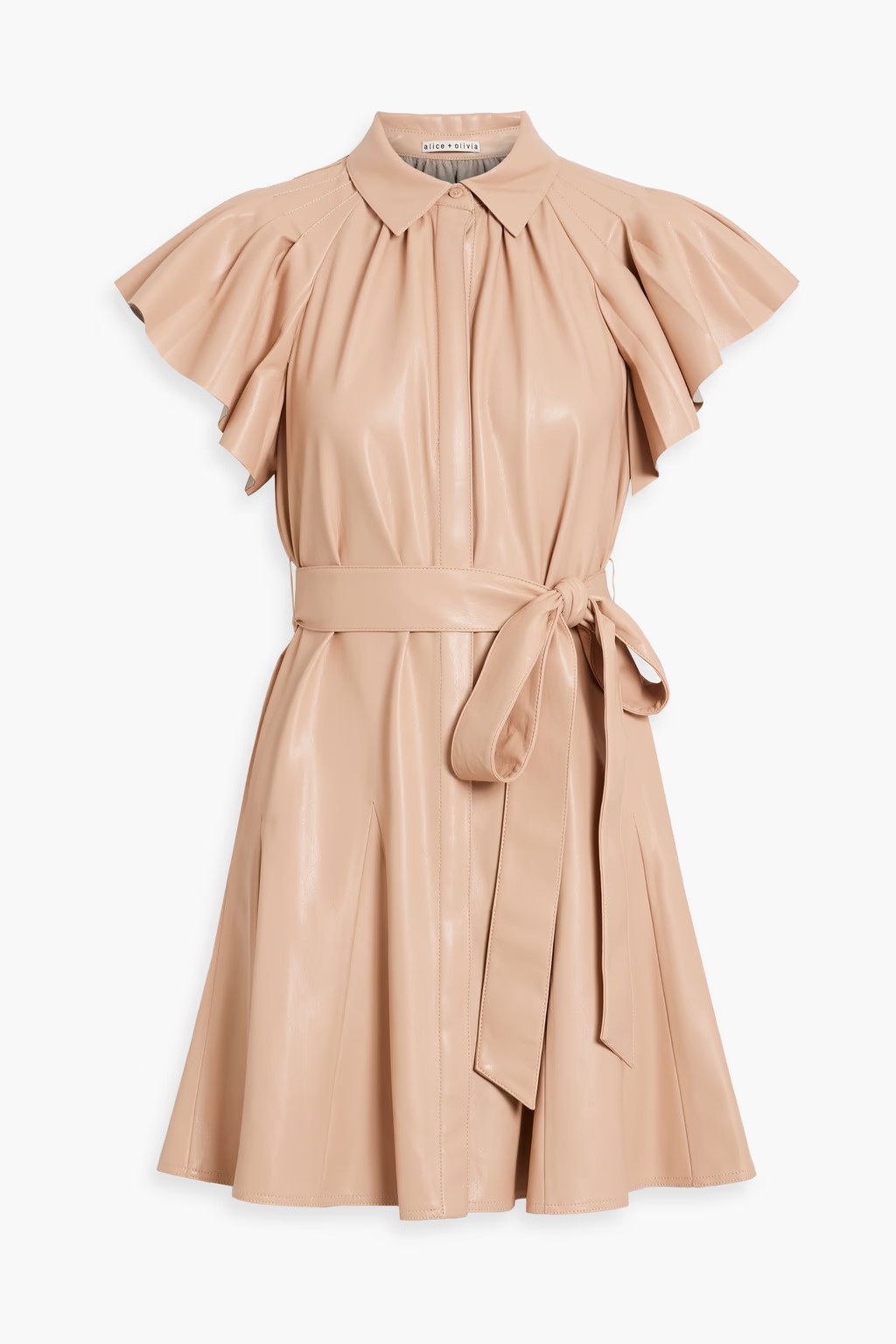 Gathered faux leather mini shirt dress | The Outnet (APAC)