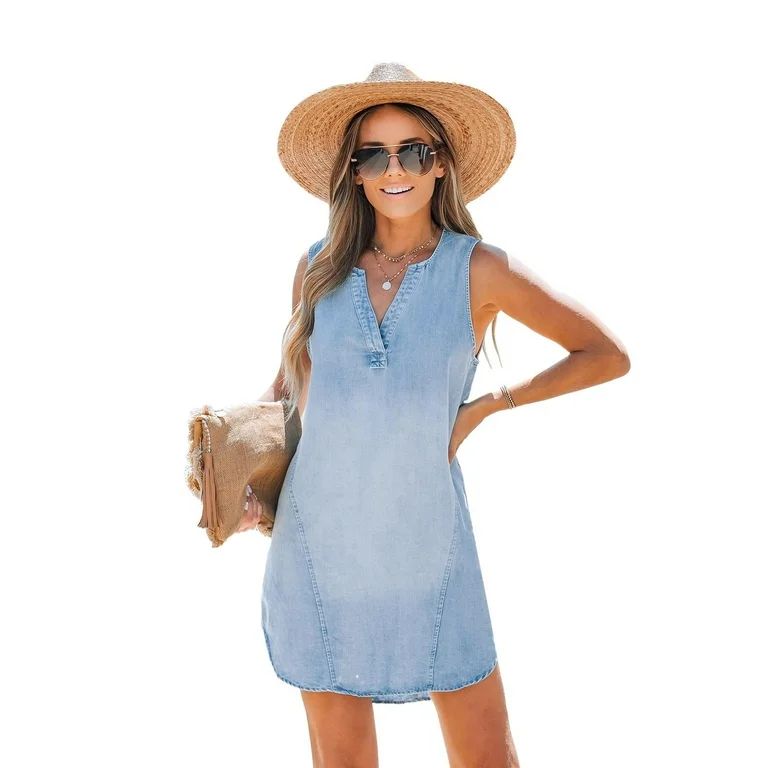 Cupshe Women's Denim Casual Summer V-Neck Mini Dress Sleeveless Dresses | Walmart (US)