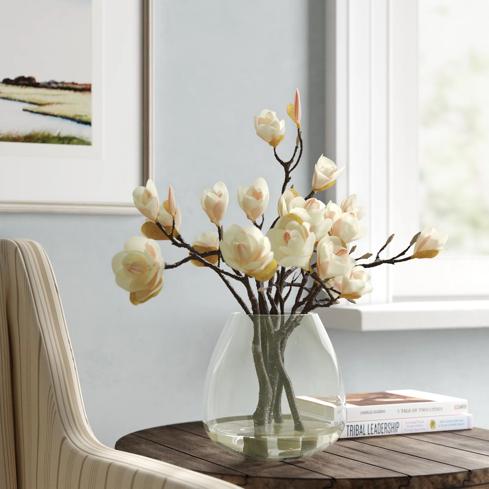 Magnolia Floral Arrangement in Glass Vase | Wayfair North America