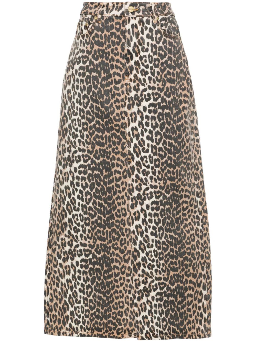 high-waisted leopard-print denim midi skirt | Farfetch Global