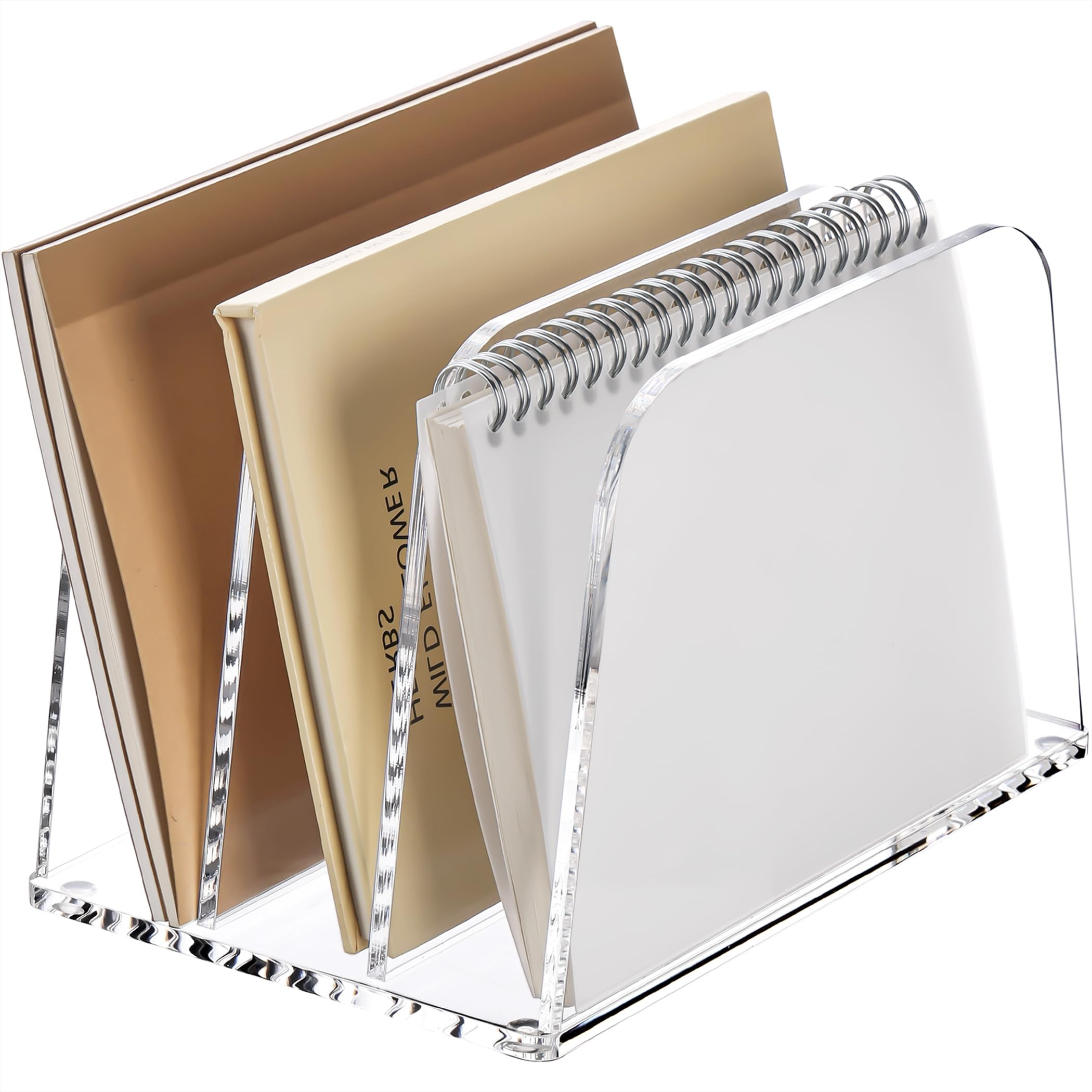 YUXUN Clear Acrylic Desktop File Sorter Organizer,Upright File Organizer, 3-Section Bookshelf for... | Amazon (US)