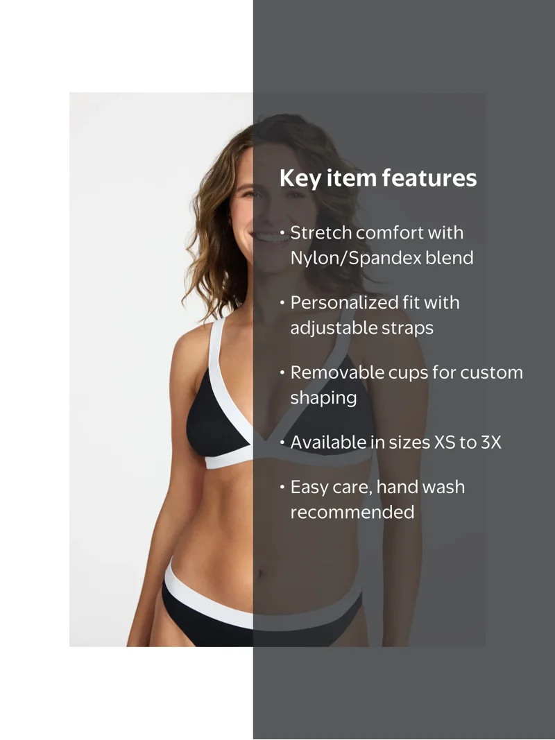 Time and Tru Women's and Women's Plus Size Contrast Banded Bikini Top, Sizes XS-3X | Walmart (US)