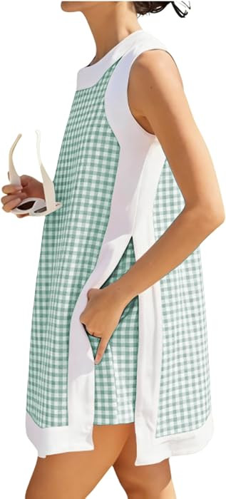 Bankeng Women's 2 Piece Sets Casual Color Block Crewneck Sleeveless Plaid Pullover Tops Matching Shorts with Pockets | Amazon (US)