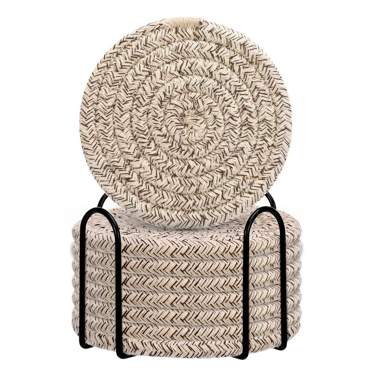 AOWOO 8 Pcs Drink Coasters with Holder, Cotton Woven Absorbent Coasters for Drinks, Minimalist Ho... | Walmart (US)