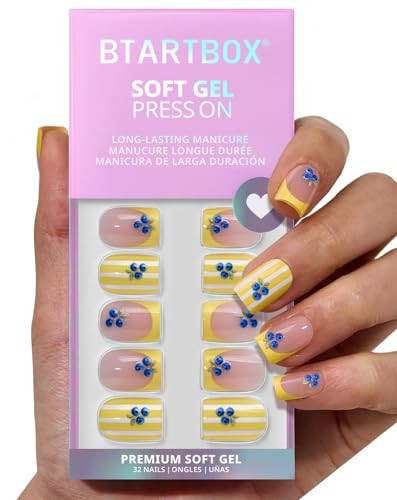 BTArtbox French Tip Press On Nails - Blueberry Rain, Easy-to-Apply Yellow Short Square Press On Nails with Glue and Adhesive Tabs in 16 Sizes - 32 Nails All-in-One Kit | Amazon (US)