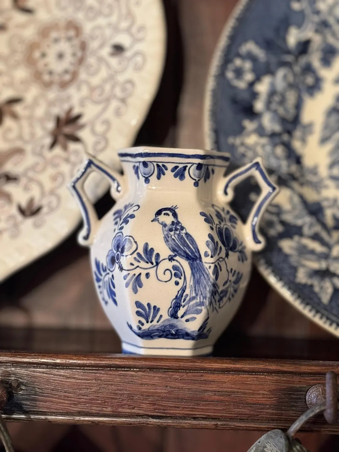 Delft Hexagonal Two Handled Vase - Bird - Flowers - Netherlands | Etsy (US)