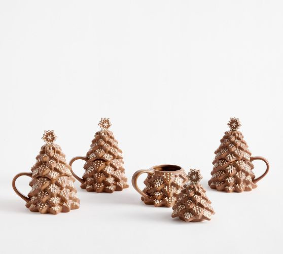 Gingerbread Tree Lidded Stoneware Mugs | Pottery Barn (US)