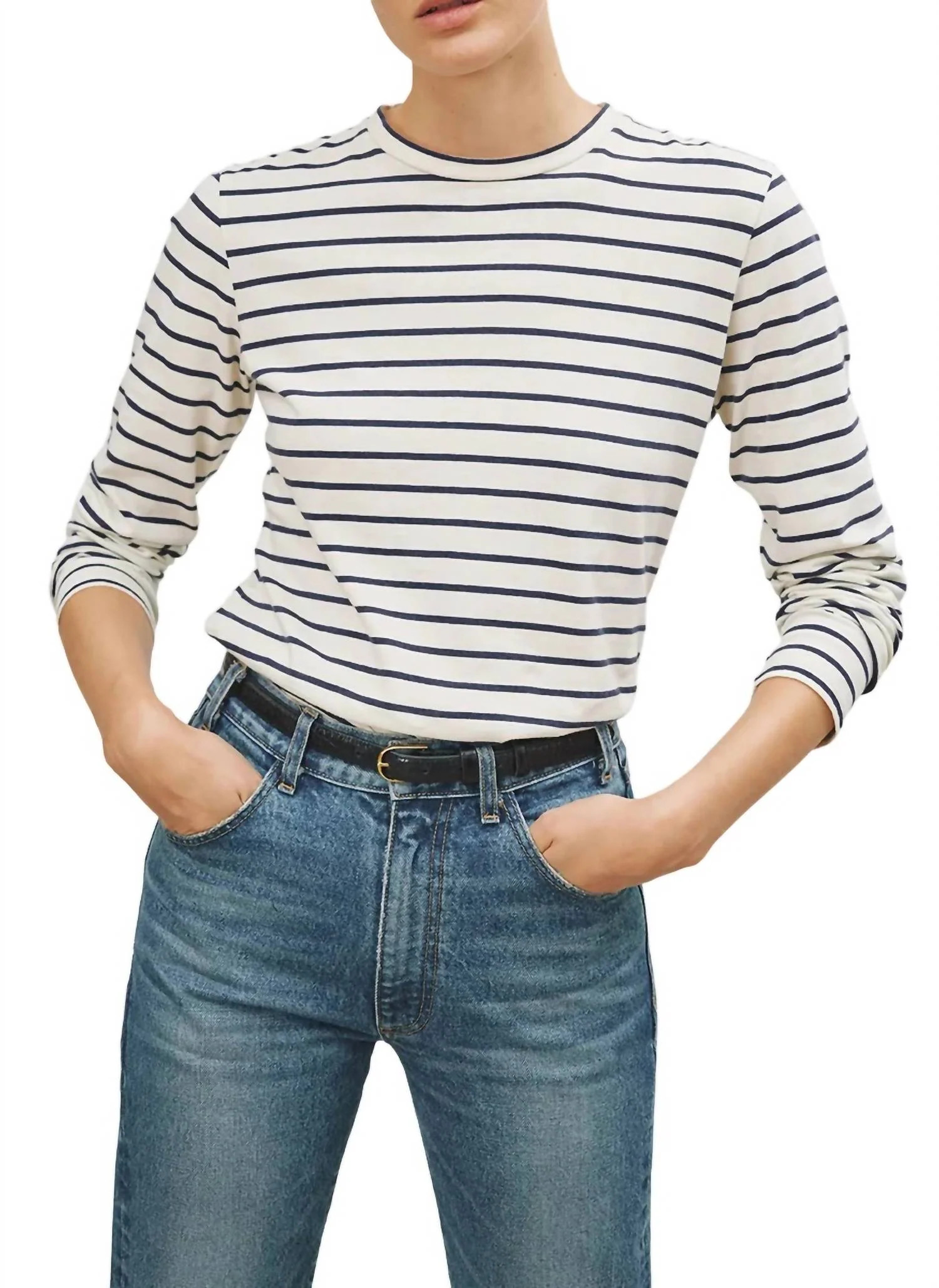 Susana Long Sleeve Tee In Navy/ivory Stripes | Shop Simon