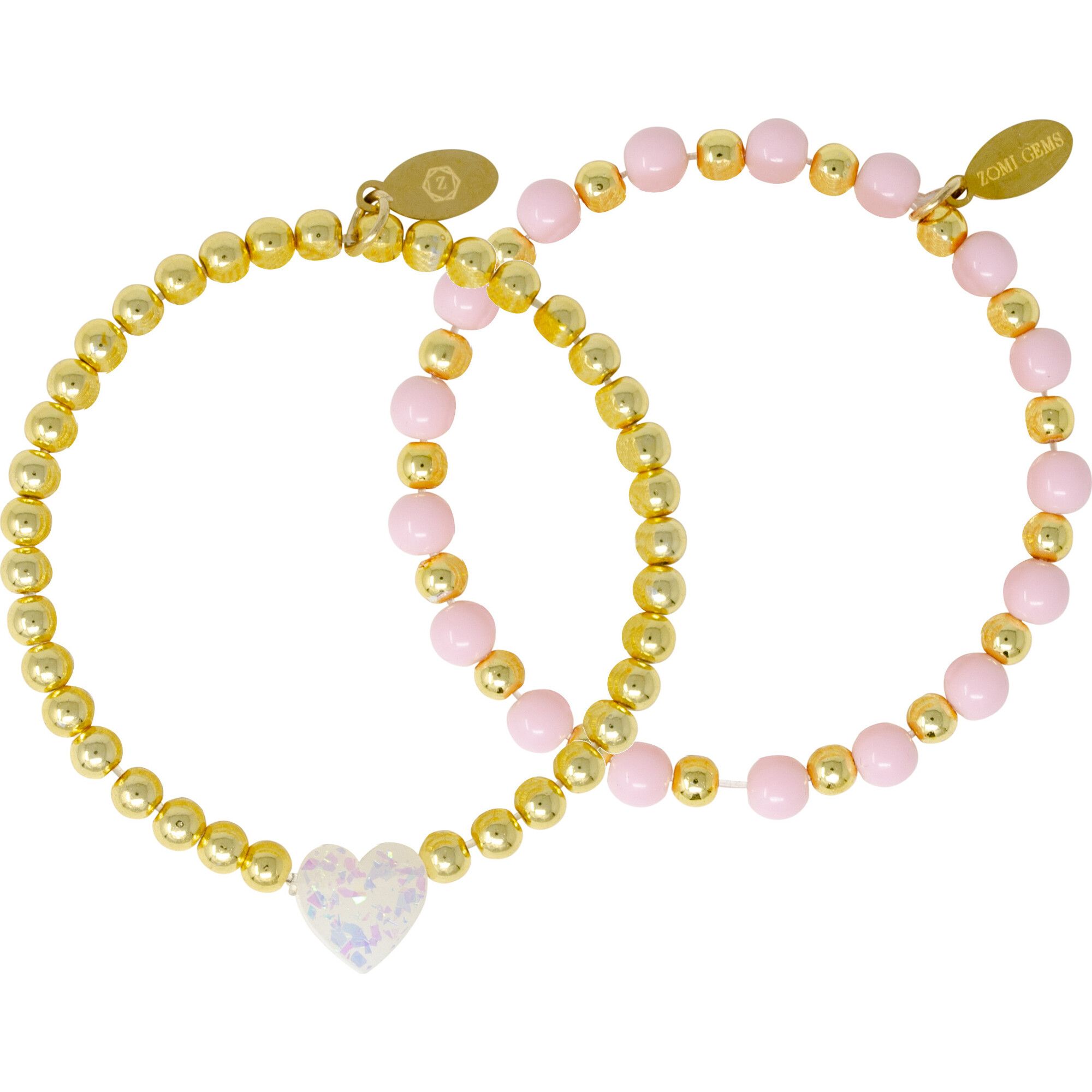 Pink & Gold Heart Bracelet Set | Maisonette