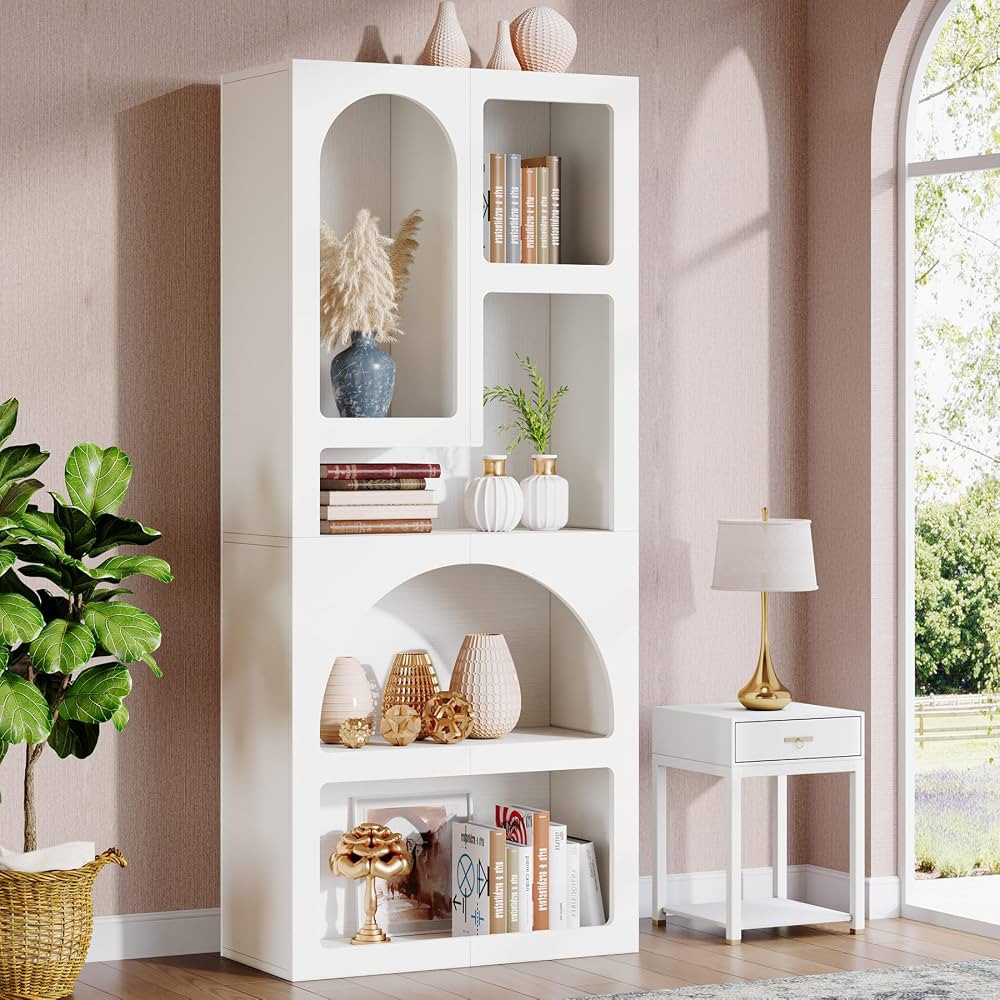 Tribesigns 70.9" Tall Geometric Bookshelf, White Arched Bookcase with 5 Irregular Storage Shelves... | Amazon (US)
