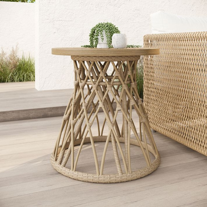 Teak & Wicker Outdoor Side Table (21.5") | West Elm (US)