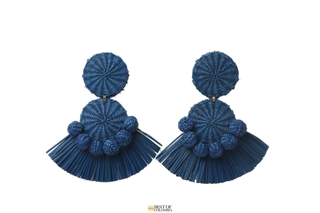 Royal Blue Iraca Palm Earrings -  Handwoven with GoldWash Cluster Back - Raffia | Etsy (US)