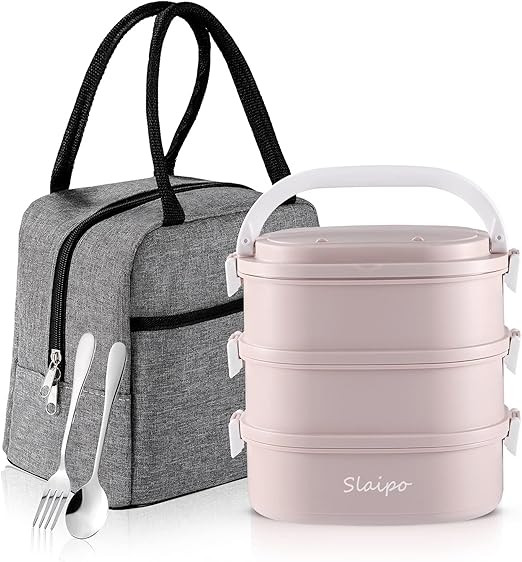 Bento Box, Slaipo 3-In-1 Lunch Box with Insulated Lunch Bag Fork Spoon, Built-in Stainless Steel ... | Amazon (US)
