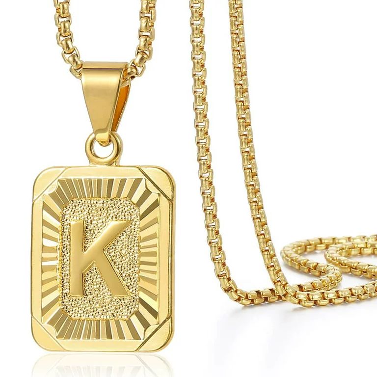 Womens Mens Gold Filled A-Z Initial Necklace Letter Pendant Box Chain Unisex 22Inch - Walmart.com | Walmart (US)
