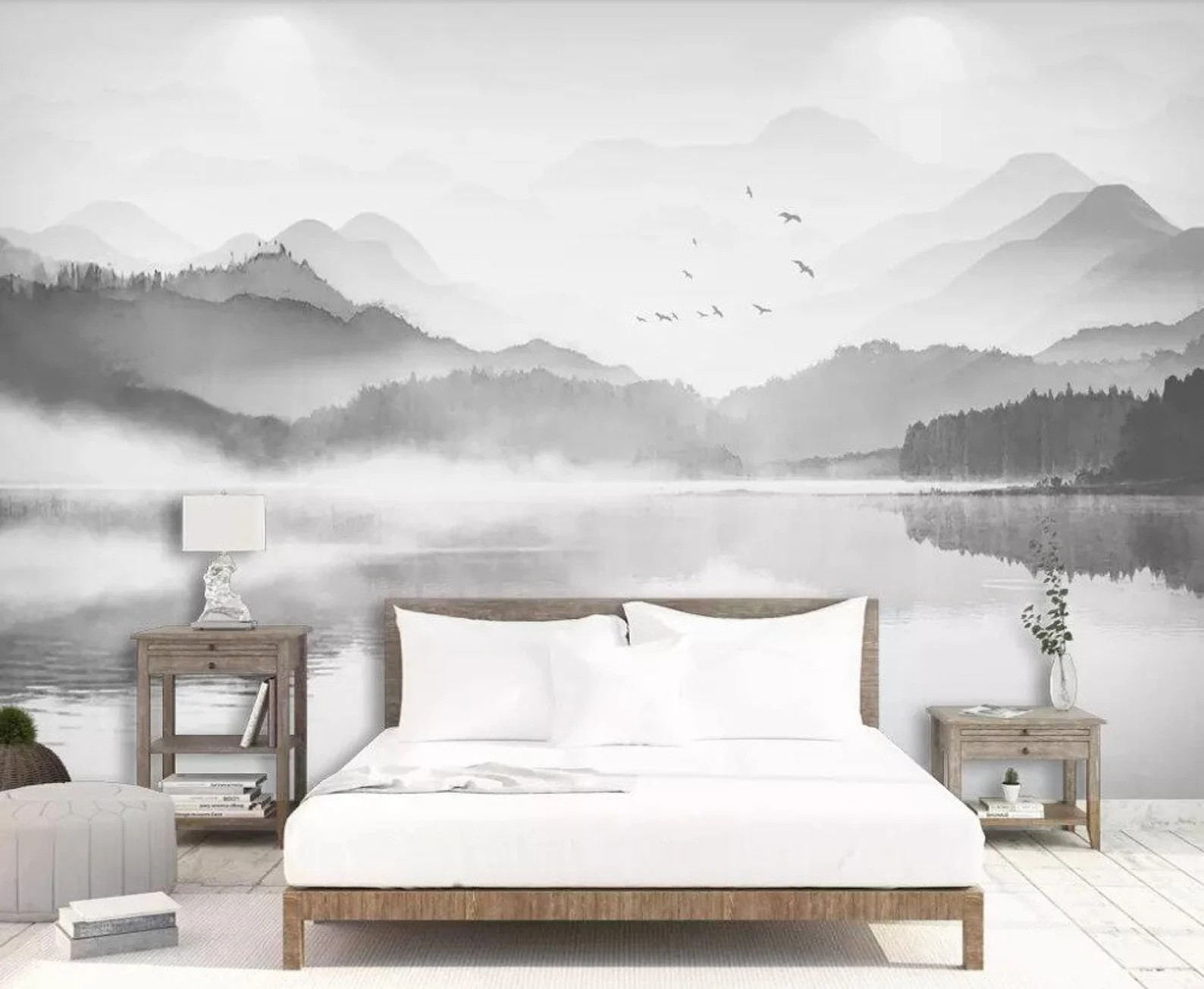 Black and White Mountain Lake Wallpaper Mural: European Landscape - Etsy | Etsy (Global)