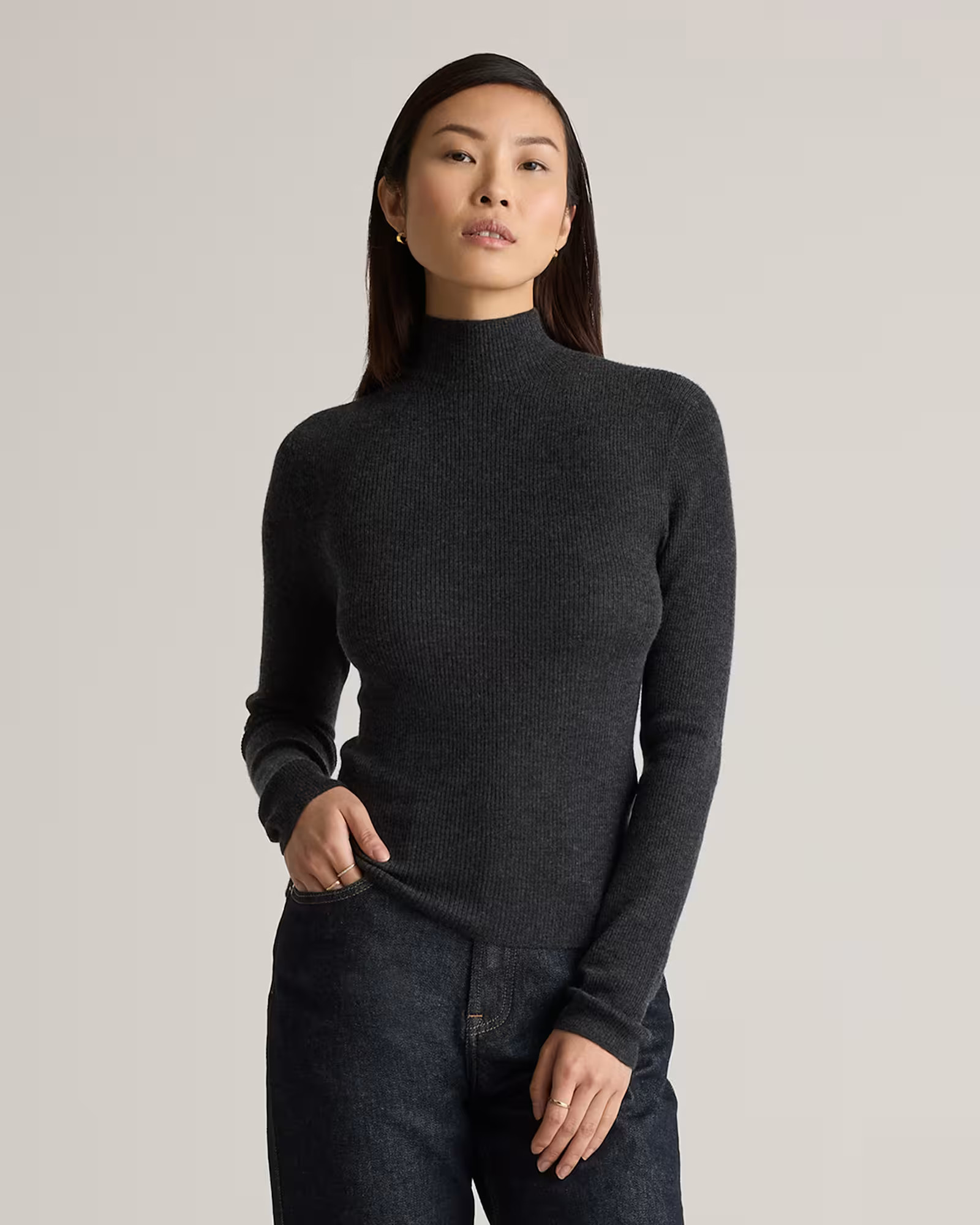 Featherweight Cashmere Ribbed Mockneck Sweater | Quince