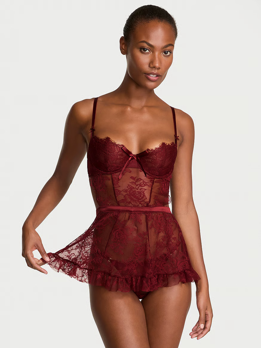 Buy Wicked Unlined Rose Lace Apron Set, Sangria Red - Order Babydolls online - Victoria's Secret ... | Victoria's Secret (US / CA )