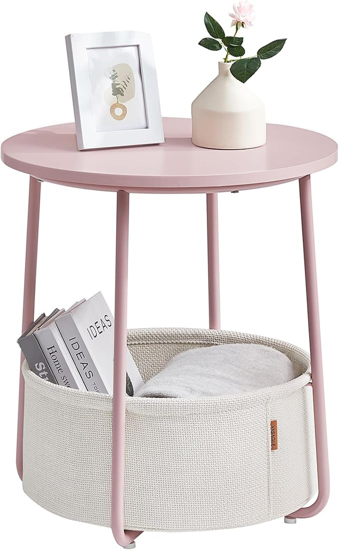 VASAGLE LILEA Collection - Small Round Side End Table, Modern Nightstand with Fabric Basket, Jell... | Amazon (US)
